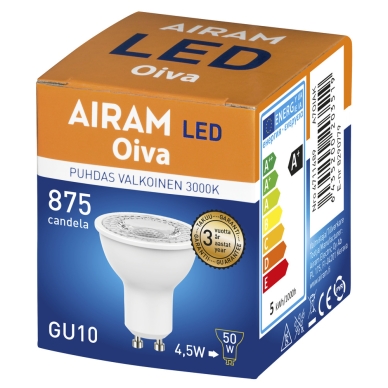 AIRAM alt GU10 LED lamppu 4,2W 3000K 370 luumen