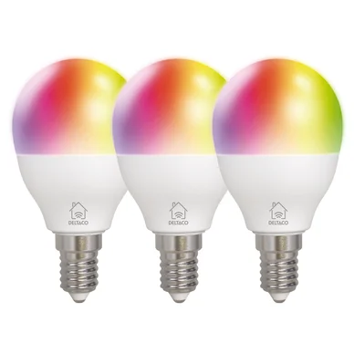 DELTACO Smart Home RGB-pærer E14 G45, 5W, mini globe, 3-pak SH-LE14G45RGB-3P Modsvarer: N/A