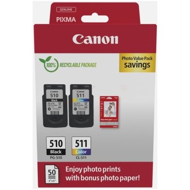 CANON Multipack PG-510 & CL-511 + 50 blatt fotopapier passend für: Pixma IP 2702;PIXMA iP2700;Pixma MP 230 Series;Pixma MP 252;Pixma MP 280 Series;Pixma MP 490 Series;PIXMA MP230;PIXMA MP235;PIXMA MP240;PIXMA MP250;PIXMA MP260;PIXMA MP270;PIXMA MP280;PIXMA MP282;PIXMA MP480;PIXMA MP490;PIXMA MP495;PIXMA MP499;Pixma MX 340 RFB;PIXMA MX320;PIXMA MX330;PIXMA MX340;PIXMA MX350;PIXMA MX360;PIXMA MX410;PIXMA MX420