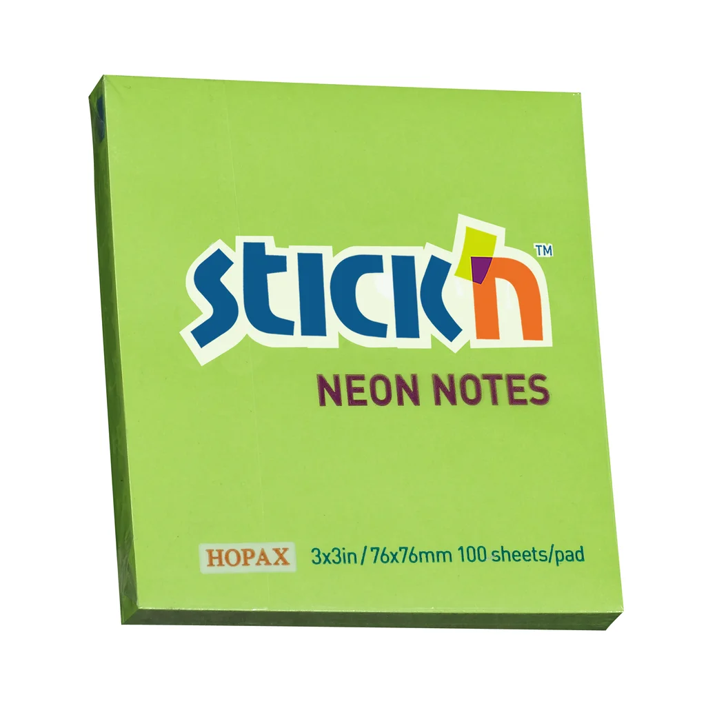 Stick'n Notisblock 76x76 100 Blad Neon Grön