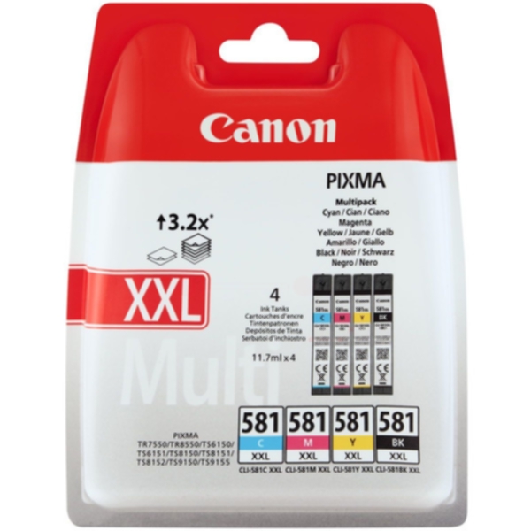 Canon Canon 581 XXL Blekkpatron Multipack BK + CMY 1998C005 Tilsvarer: N/A