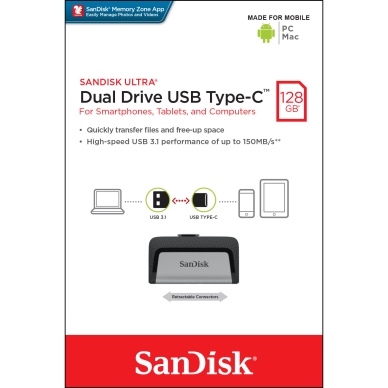 SANDISK alt Sandisk USB hukommelse 3.1 Ultra Dual 128GB Typ C