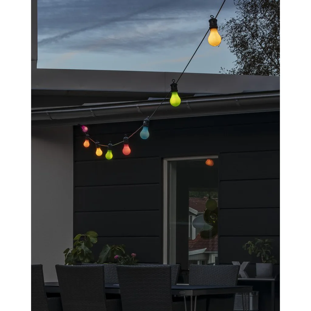 Ljusslinga E27 med 10 färgade LED-lampor, dimmer 24V/IP44