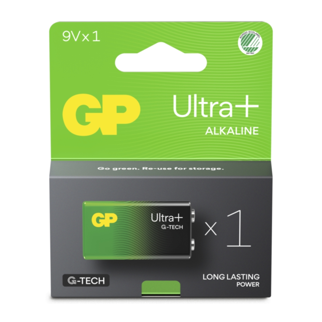 GP Ultra Plus Alkaline 9V-batteri, 1604AUP/6LF22, 1-pack