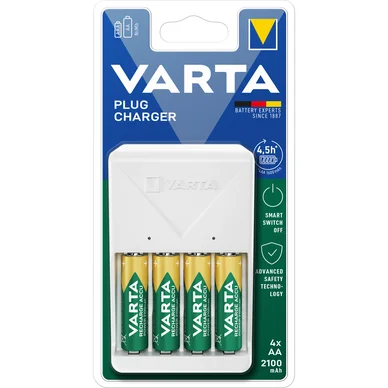 Varta Easy Charger - 4,5 timer batterioplader - (for 2/4xAA/AAA) + batteri 4 x AA type - NiMH - 2100 mAh (Europlug)