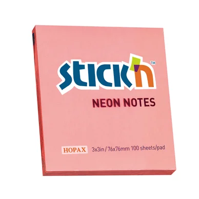 Stick'n Stick'n Notesblok 76x76 100 Blad Neon Lyserød 4712759211663 Modsvarer: N/A