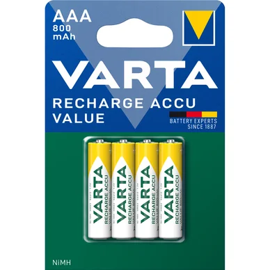 Varta Varta Genopladelig Accu Value AAA 800mAh 4 pk. 56613101404 Modsvarer: N/A