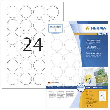 Herma Etikett HERMA Movables A4 Ø40mm (100) 4476 Modsvarer: N/A