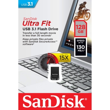 Billede af SANDISK Sandisk USB hukommelse 3.1 UltraFit 128GB 619659163761 Modsvarer: N/A