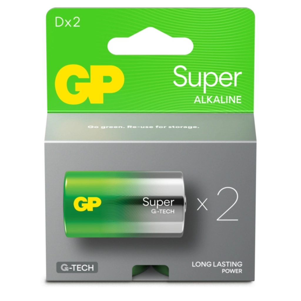 GP BATTERIES GP Super Alkaline Batteri D/LR20/13A 2-pakk Batterier og ladere,Alkaliske batterier