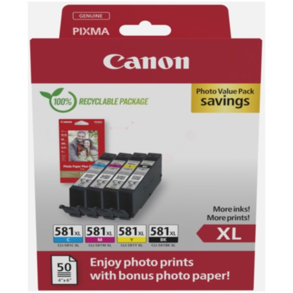 CLI-581XL Bläckpatron MultiPack + PP 201 A6, 50 sidor