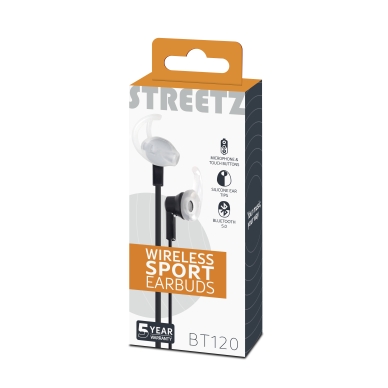 Streetz Stay-in-ear BT hovedtelefoner med mikrofon og medie/svar knapper, sort