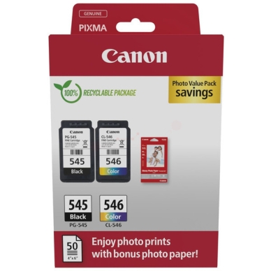 CANON Multipack PG-545 & CL-546 + 50 blatt fotopapier passend für: Pixma E 3640;Pixma IP 2800 Series;Pixma IP 2820;PIXMA iP2850;Pixma MG 2440;Pixma MG 2455;Pixma MG 2500 Series;Pixma MG 2540;Pixma MG 2550 s;Pixma MG 2550 Series;Pixma MG 2551 S;Pixma MG 2555 S;Pixma MG 2556 S;Pixma MG 2900 Series;Pixma MG 2940;Pixma MG 2950 S;Pixma MG 3000 Series;Pixma MG 3050;Pixma MG 3050 Series;Pixma MG 3051;Pixma MG 3052;Pixma MG 3053;Pixma MG 3250 Series;PIXMA MG2400 series;PIXMA MG2450;PIXMA MG2550;PIXMA MG2555;PIXMA MG2950;Pixma MX 490 Series;Pixma MX 494;Pixma MX 495 white;PIXMA MX495;Pixma TR 4500 Series;Pixma TR 4540;Pixma TR 4541;Pixma TR 4550;Pixma TR 4551;Pixma TR 4600 Series;Pixma TR 4640;Pixma TR 4645;Pixma TR 4650;Pixma TR 4651;Pixma TR 4750;Pixma TS 202;Pixma TS 205;Pixma TS 302;Pixma TS 304;Pixma TS 305;Pixma TS 3100 Series;Pixma TS 3150;Pixma TS 3151;Pixma TS 3152;Pixma TS 3300 Series;Pixma TS 3350;Pixma TS 3350 Series;Pixma TS 3351;Pixma TS 3352;Pixma TS 3355;Pixma TS 3400 Series;Pixma TS 3440;Pixma TS 3450;Pixma TS 3450 Series;Pixma TS 3451;Pixma TS 3452;Pixma TS 3600 Series;Pixma TS 3640;Pixma TS 3640 white;Pixma TS 3700 Series;Pixma TS 3750 i;Pixma TS 3750 Series;Pixma TS 3751 i;Pixma TS 3752 i