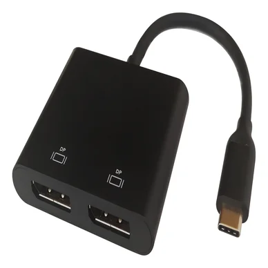 MST-hubi, USB-C, 2 x 4K/60 Hz, DP x 2, 0,1 m, musta