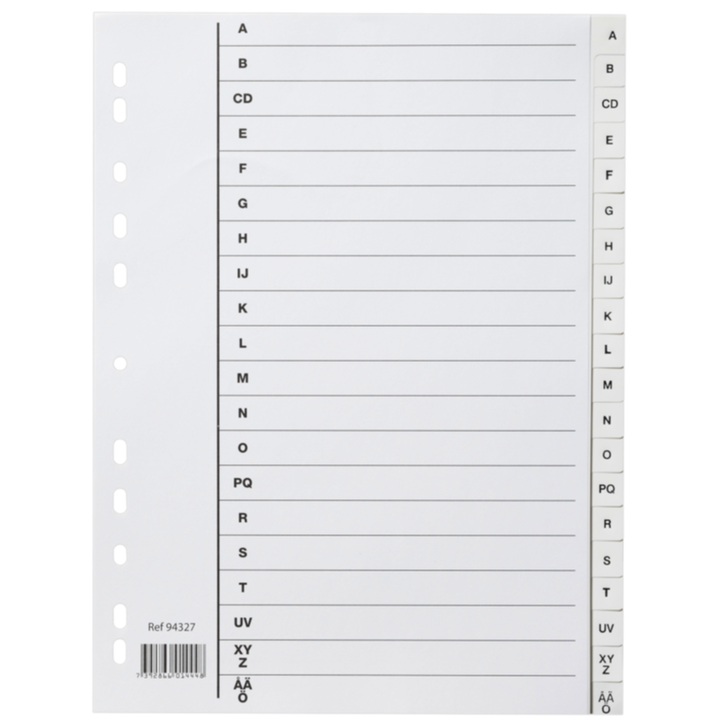 Register i plast A4 A-Ö vit, 10 st