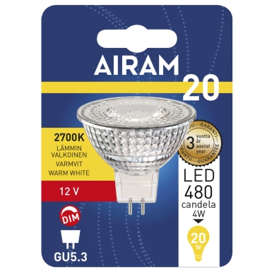 AIRAM alt 12V LED GU5.3 himmennettävä lamppu 4W 2700K