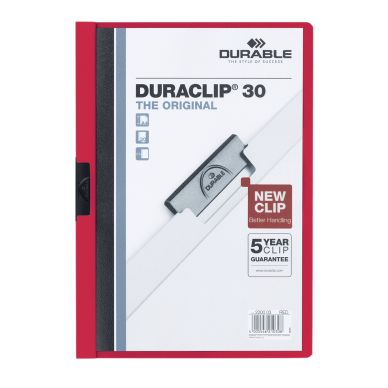 DURABLE DURACLIP 30 Rød med transparent frontdække Klemmefil A4 (210 x 297 mm) Rød med transparent frontdække