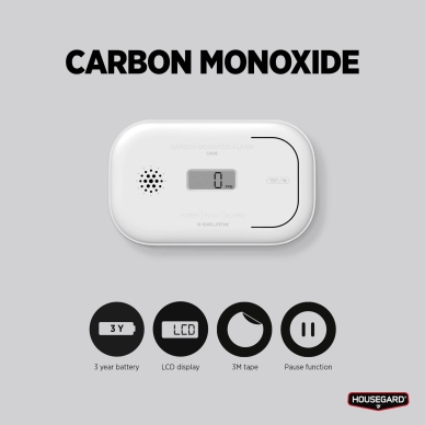 Housegard CA108 kolmonoxidlarm, LCD-display, 3 års batteri