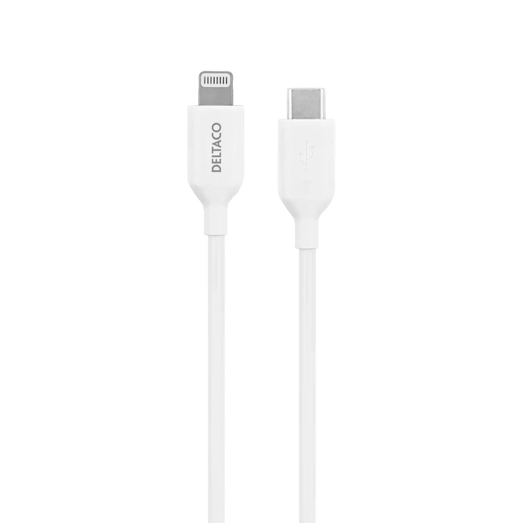 Deltaco Laddningskabel USB-C till Lightning, 2 m, vit