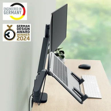 Leitz Ergo Bildskärmsarm dubbel med laptopställ mörkgrå