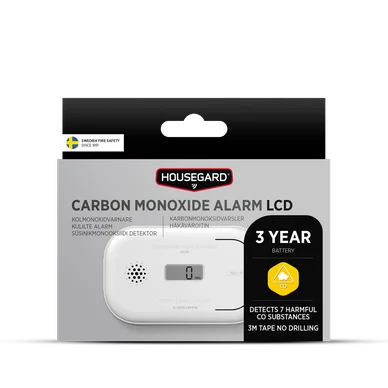 Housegard CA108 kolmonoxidlarm, LCD-display, 3 års batteri