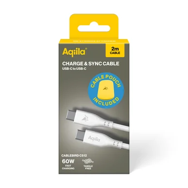 Aqiila Aqiila Cablebird CS12 kabel USB C til C 60W silikone 2m hvid 406007 Modsvarer: N/A