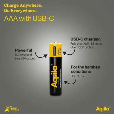 Aqiila Laddningsbar USB-C Batteri AAA 1,5V 600mAh 4-pack