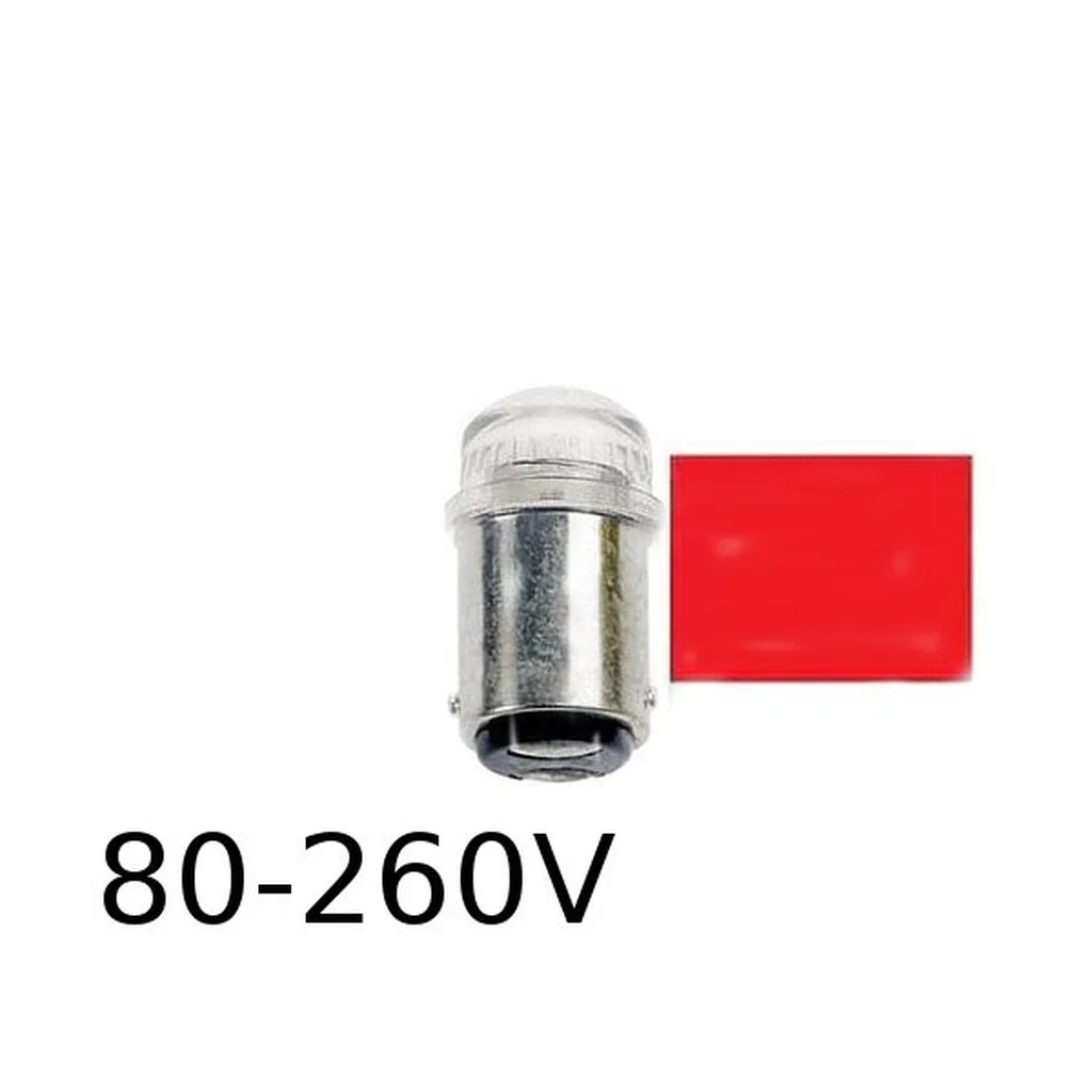 Röd LED signallampa T14x30 5lm Ba15d 0,4W 80-260V