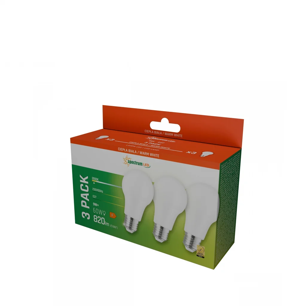 3-pack E27 LED-lampor 9W 3000K 820 lumen