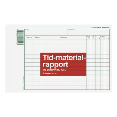 Blankett tid-materialrapport A5L 50 st Blankett tid-materialrapport A5L 50 st
