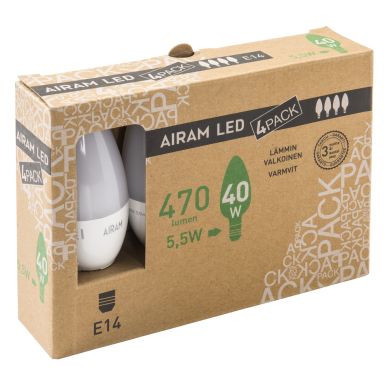 AIRAM alt LED pære E14 4,9W 2700K 470 lumen 4-pakning
