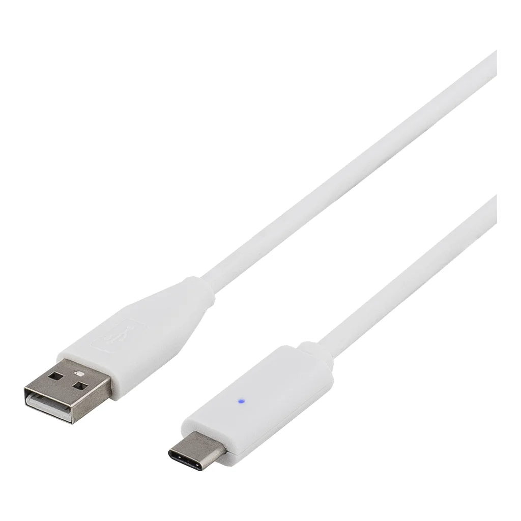 DELTACO USB-Kabel 2.0, USB-C - USB-A, 2 meter, vit