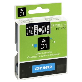 Tape DYMO D1 12mm, hvid på sort