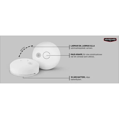 Housegard Luma Seriekopplad Brandvarnare, 2 st