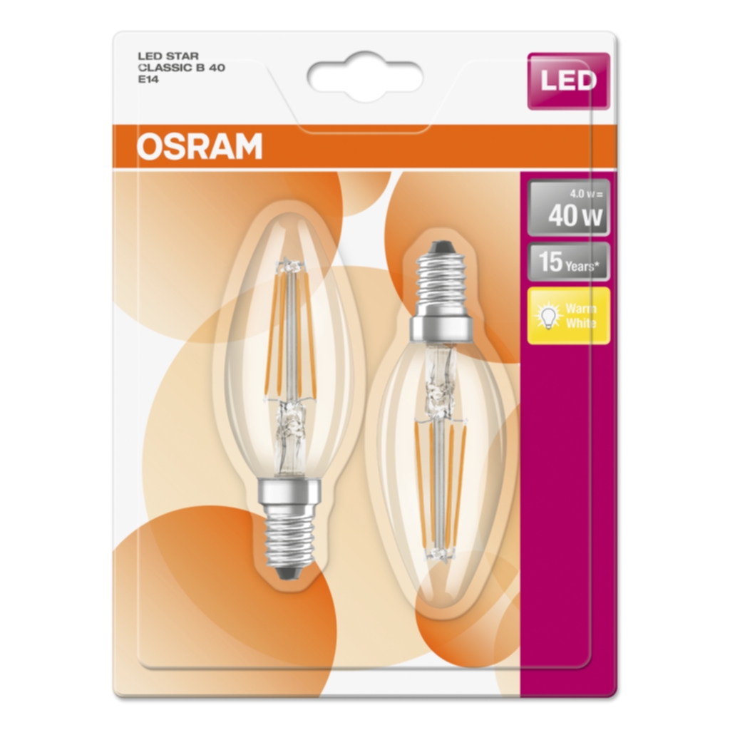 OSRAM Kronelampe E14 LED 4W 2700K 470 lumen 2-pakning 4058075815773 Tilsvarer: N/A