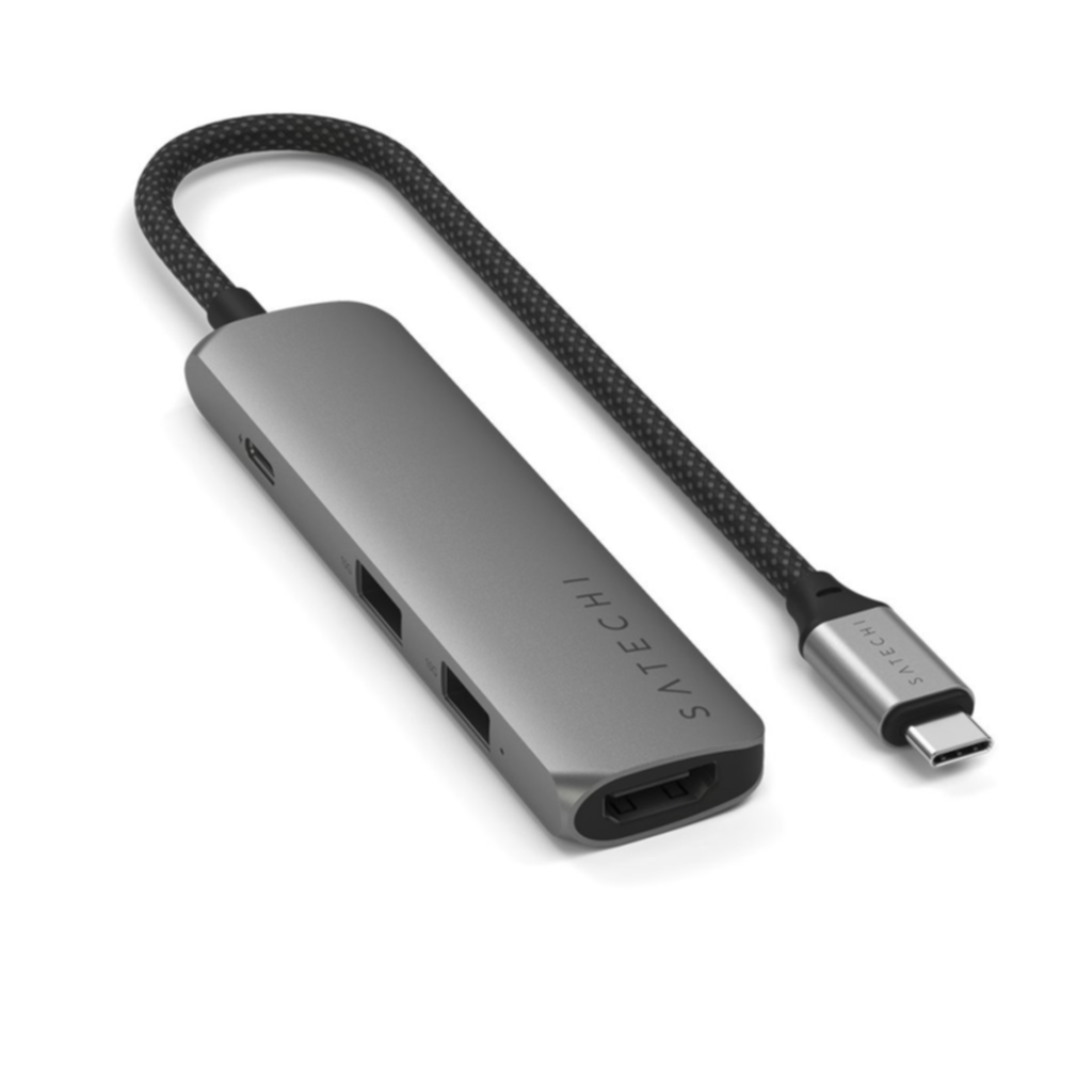 Satechi 4-i-1 USB-C Slim Multiport Adapter 4K - rymdgrå
