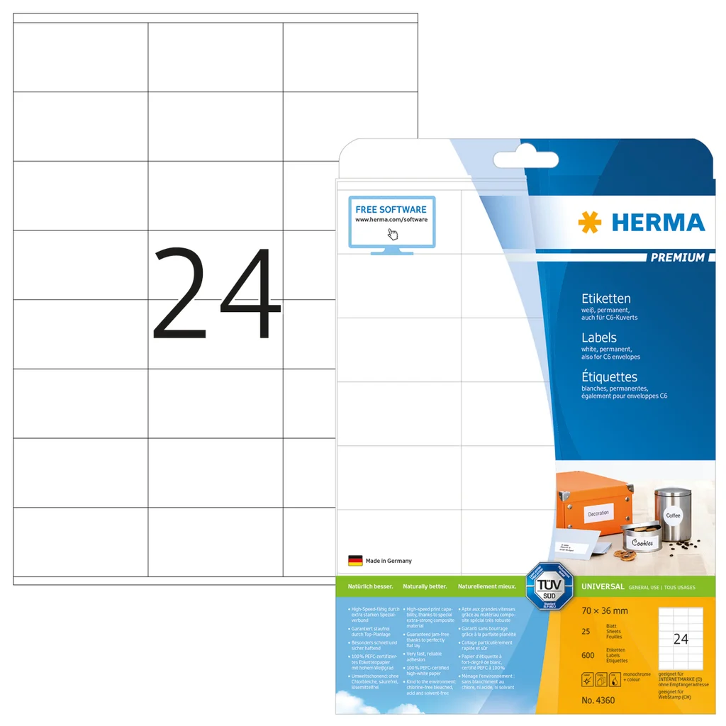 Etikett HERMA Premium A4 70x36 (25)