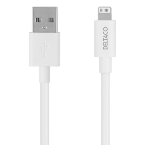 Deltaco Ladekabel USB-A til Lightning, 0,5 m, hvid