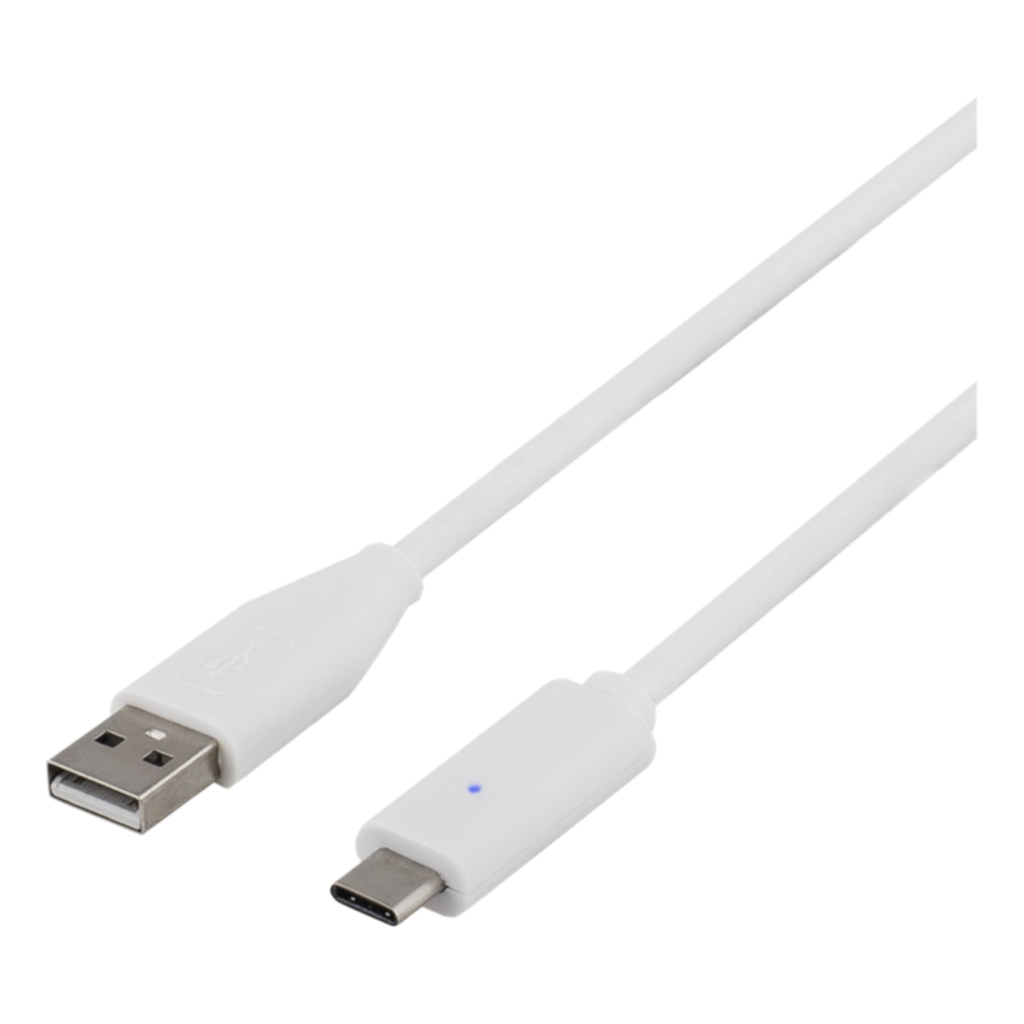 DELTACO USB-Kabel 2.0, USB-C - USB-A, 2 meter, vit