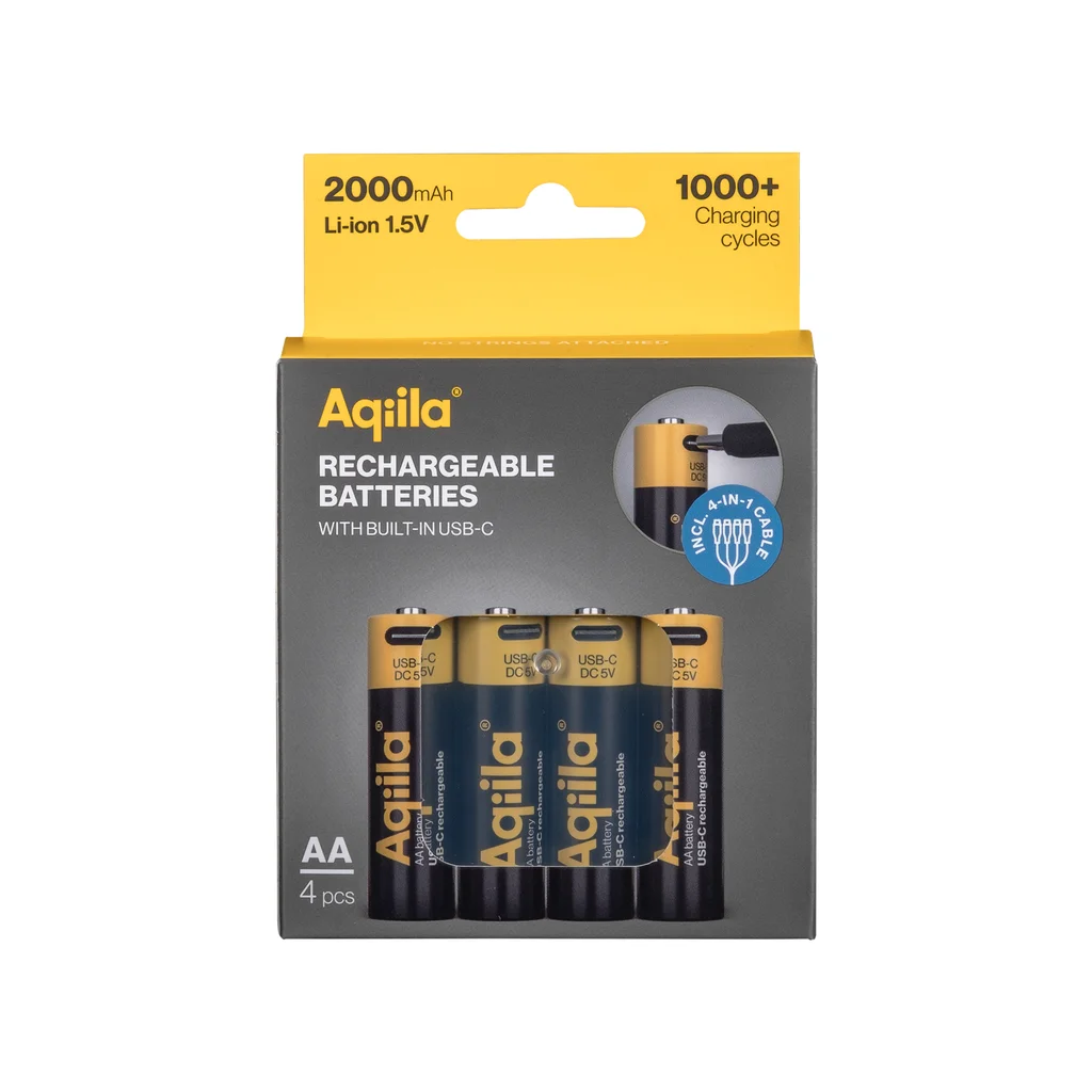Aqiila Laddningsbar USB-C Batteri AA 1,5V 2000mAh 4-pack