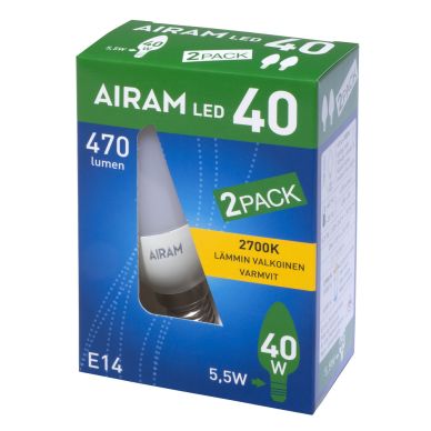 AIRAM alt LED-pære E14 4,9W 2700K 470 Lumen 2-Pakning