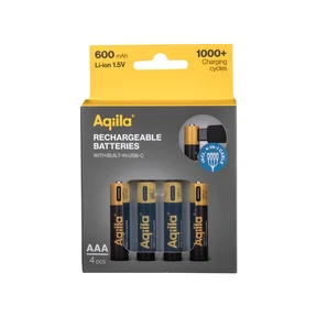 Aqiila Laddningsbar USB-C Batteri AAA 1,5V 600mAh 4-pack