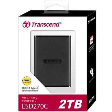 Transcend SSD ESD270C USB-C 2TB (R520/W460) svart