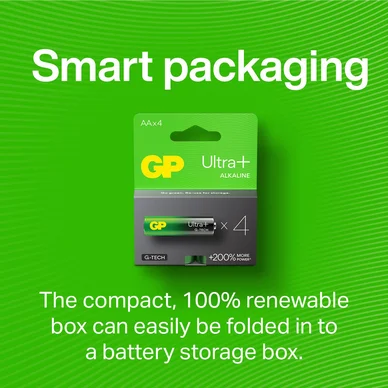 GP Ultra Plus Alkaline AA-batteri, 15AUP/LR6, 4-pakning GP Ultra Plus Alkaline AA-batteri, 15AUP/LR6, 4-pakning