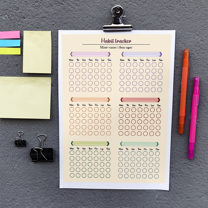 Udskrift af en habit tracker.