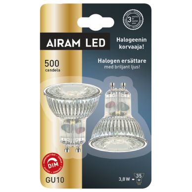AIRAM alt LED-spotlight GU10 3,8W fullglas dimbar 2-pack