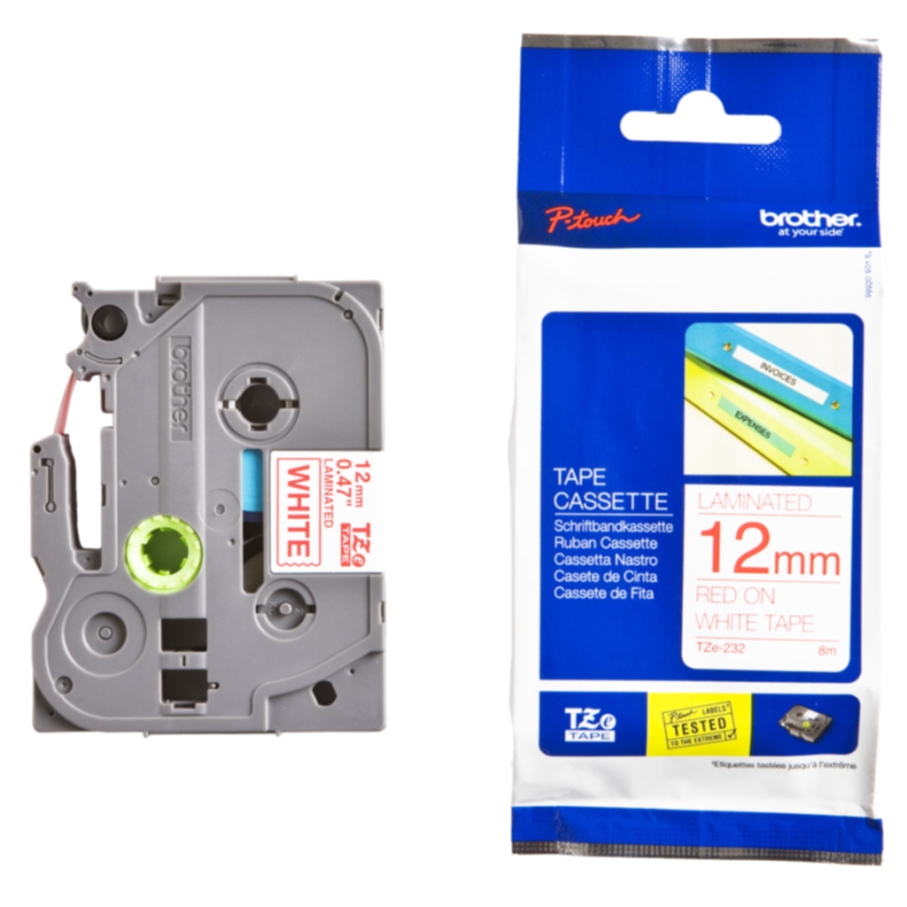 Other Tape Brother TZE232 12mm, rød på hvit
