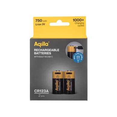 Aqiila Aqiila Genopladelig USB-C Batteri CR123A 750mAh 406095 Modsvarer: N/A