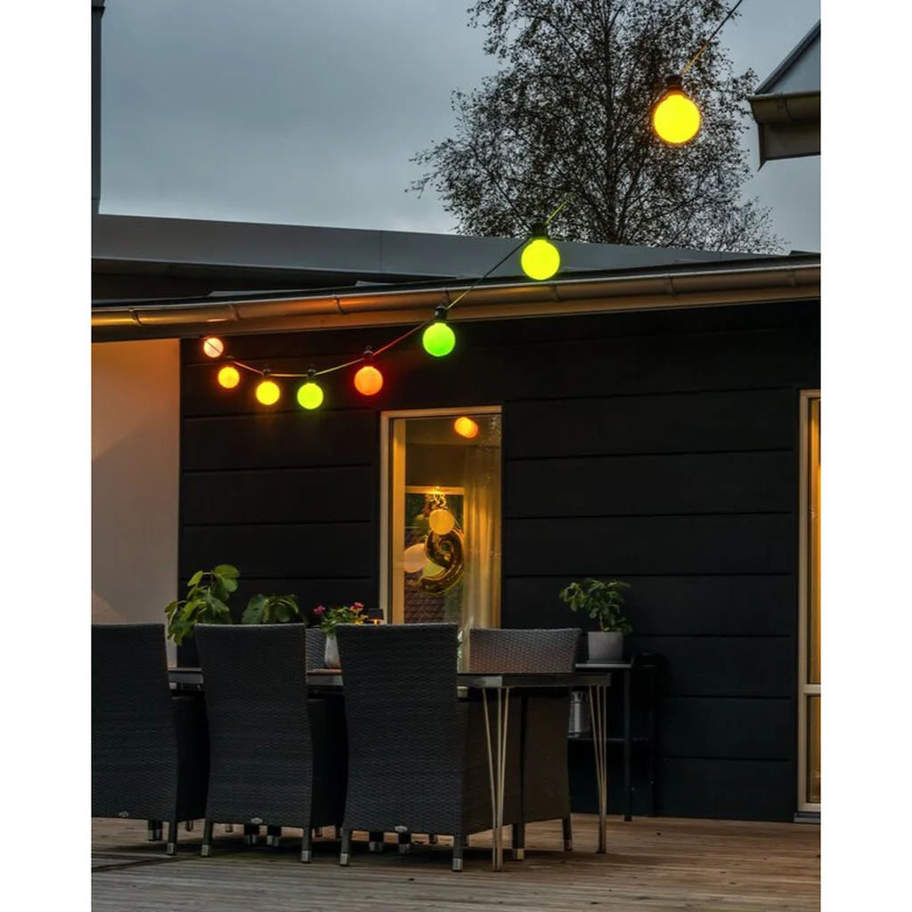 Ljusslinga E27 med 10 LED-lampor, solpanel & fjärrkontroll