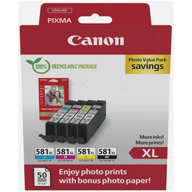 Canon CLI-581XL Blækpatron MultiPack + PP 201 A6, 50 sider 2052C006 Modsvarer: N/A billede